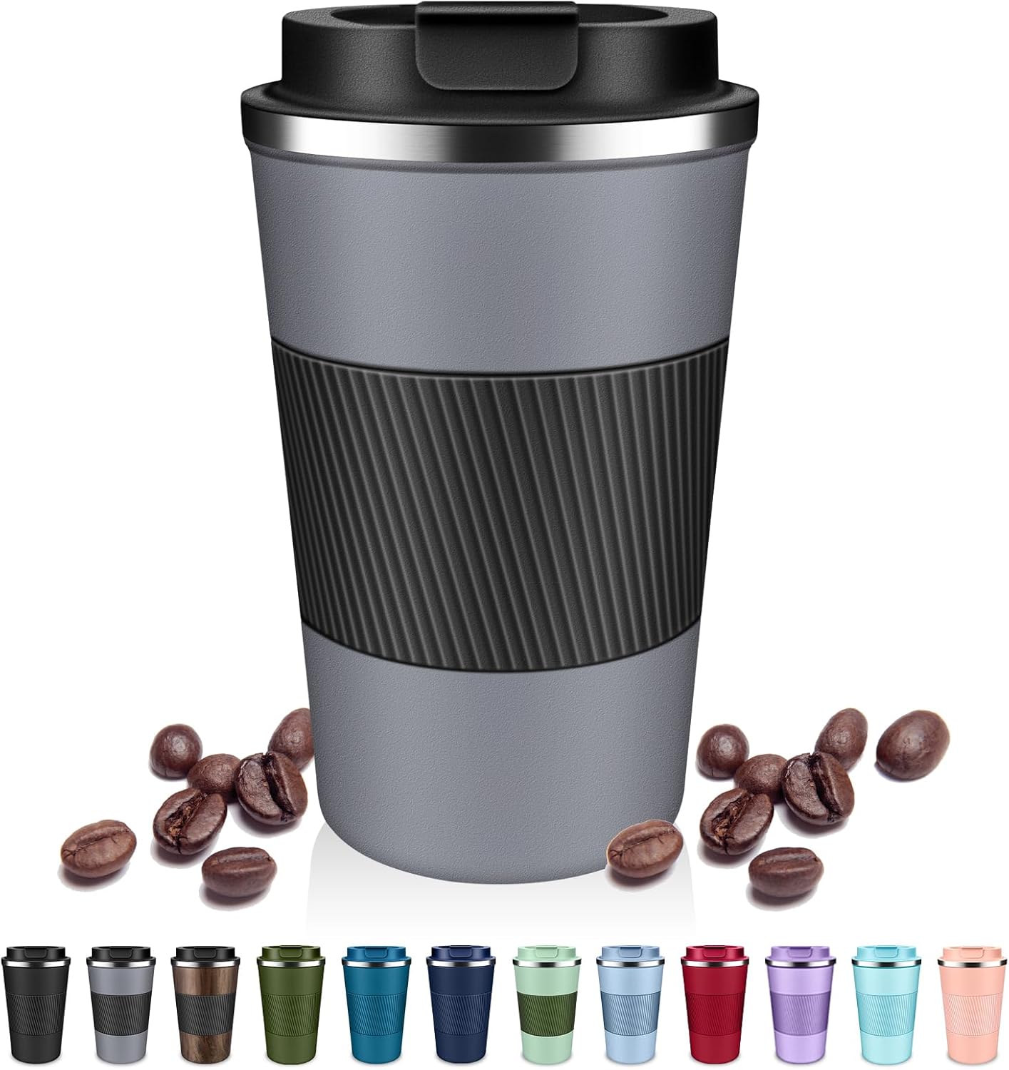 DUBUXW Insulated Coffee Tumblers with Flip Lid 12oz / 17oz, Stainless Steel Travel Coffee Mug Leak Proof, Vacuum Insulated Coffee Mug Reusable Cup, Keeps Cold and Hot for Coffee Tea