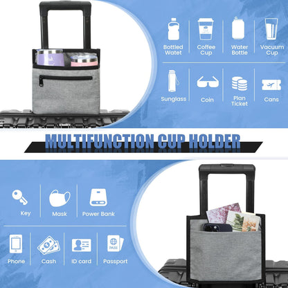ZHCHG Luggage Travel Cup Holder Attachment for Suitcase Drink Carrier Caddy, Coffee Mug and Tumblers, Traveler Carry on Hands Free Accessory- Gifts for Flight Attendants Travelers Accessories- Black