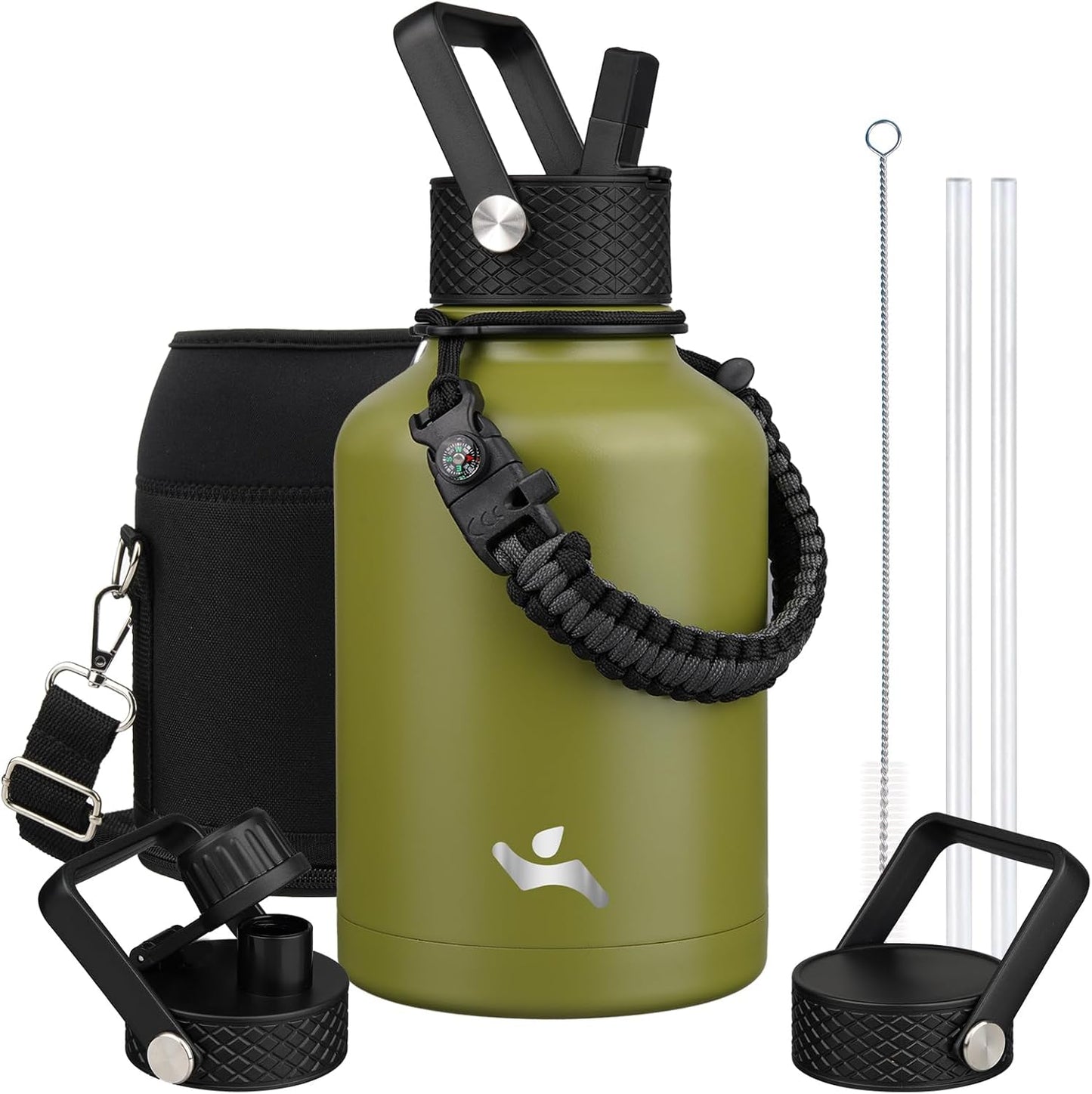 Konokyo 22oz Stainless Steel Bottles with 3 Lids Sport Insulated Water Bottle,Mint