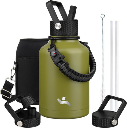 Konokyo 22oz Stainless Steel Bottles with 3 Lids Sport Insulated Water Bottle,Mint
