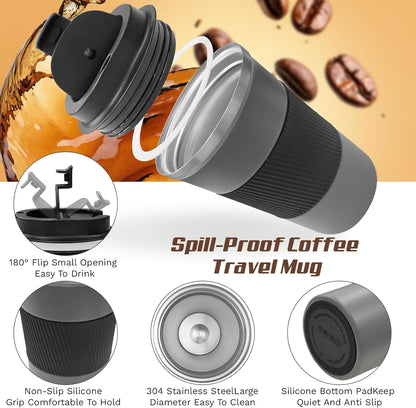 SPLMIFA Vacuum-Insulated Stainless Steel Travel Coffee Mug, Leak-Proof Reusable Coffee Cup with Lid - Keep Hot & Cold Drinks for Hours, Durable Insulated Tumbler for Men & Women(3rd-Black, 12OZ)