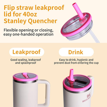 2 Pack 30 oz Flip Straw Leak Proof Lid for Stanley Quencher H2.0, Spill Proof Tumbler Lid Replacement, BPA Free Reusable No Spill Straw Lid for Stanley Accessories