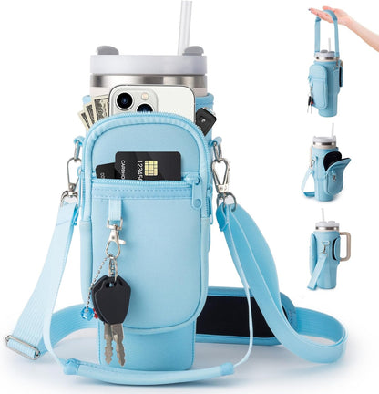 linmaya Water Bottle Carrier Bag for Stanley Cup 40/30oz with Phone Holder Pockets,Neoprene Water Bottle Cross-body Bag with Adjustable Shoulder & Hand Strap Stanley Cup Accessories