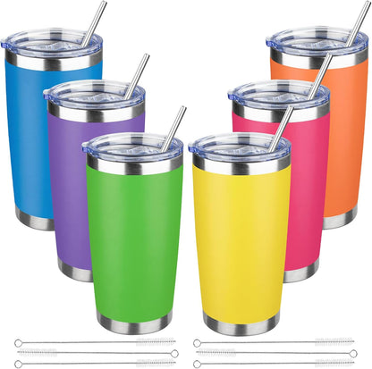20 oz Tumbler with Lids and Straws, Stainless Steel Insulated Travel Coffee Mug, Double Wall Vacuum Insulated Tumblers, Powder Coated Coffee Tumbler for Cold & Hot Drinks (Light Purple)