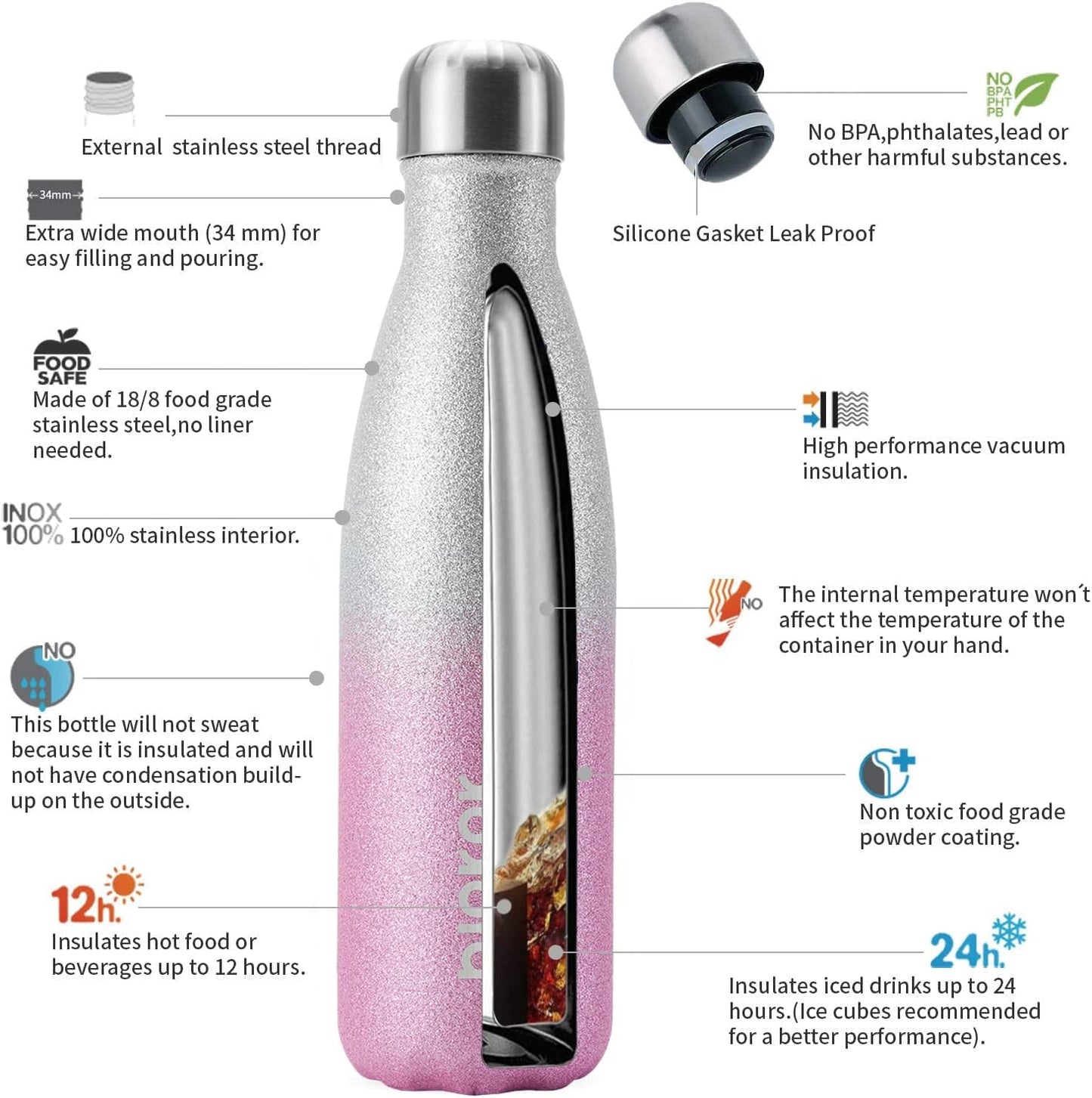 BJPKPK Insulated Water Bottle 12oz Small Stainless Steel Water Bottles Reusable Metal Thermal Keep Cold and Hot,Dreamy Purple - Colors B