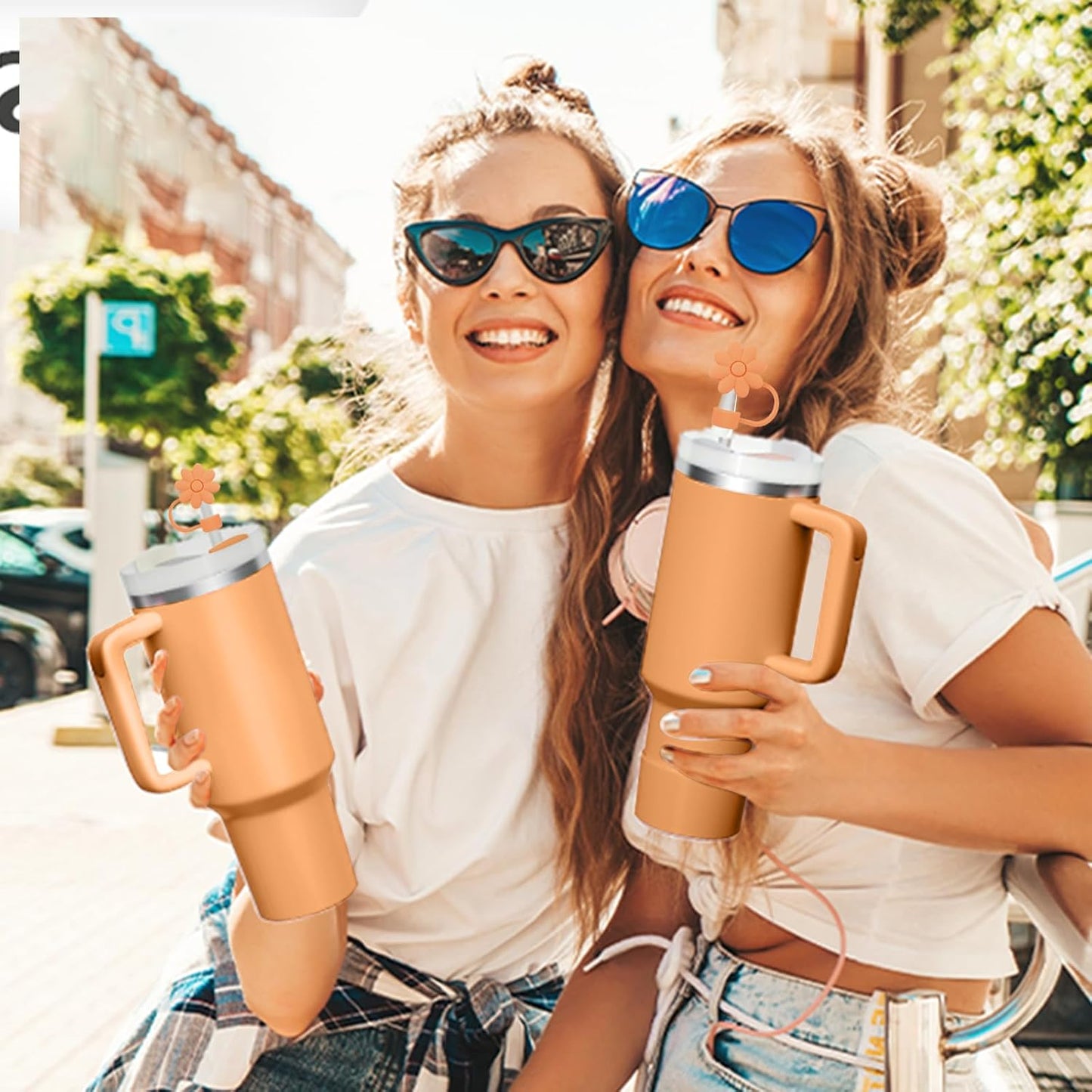 Flower Straw Covers Toppers for Stanley Cups 30&40 Oz Tumbler with Handle Accessories 4PCS Silicone Straw Caps Reusable Straws Tips Protectors for Stanley Cup 10mm 0.4in Straws,Off White