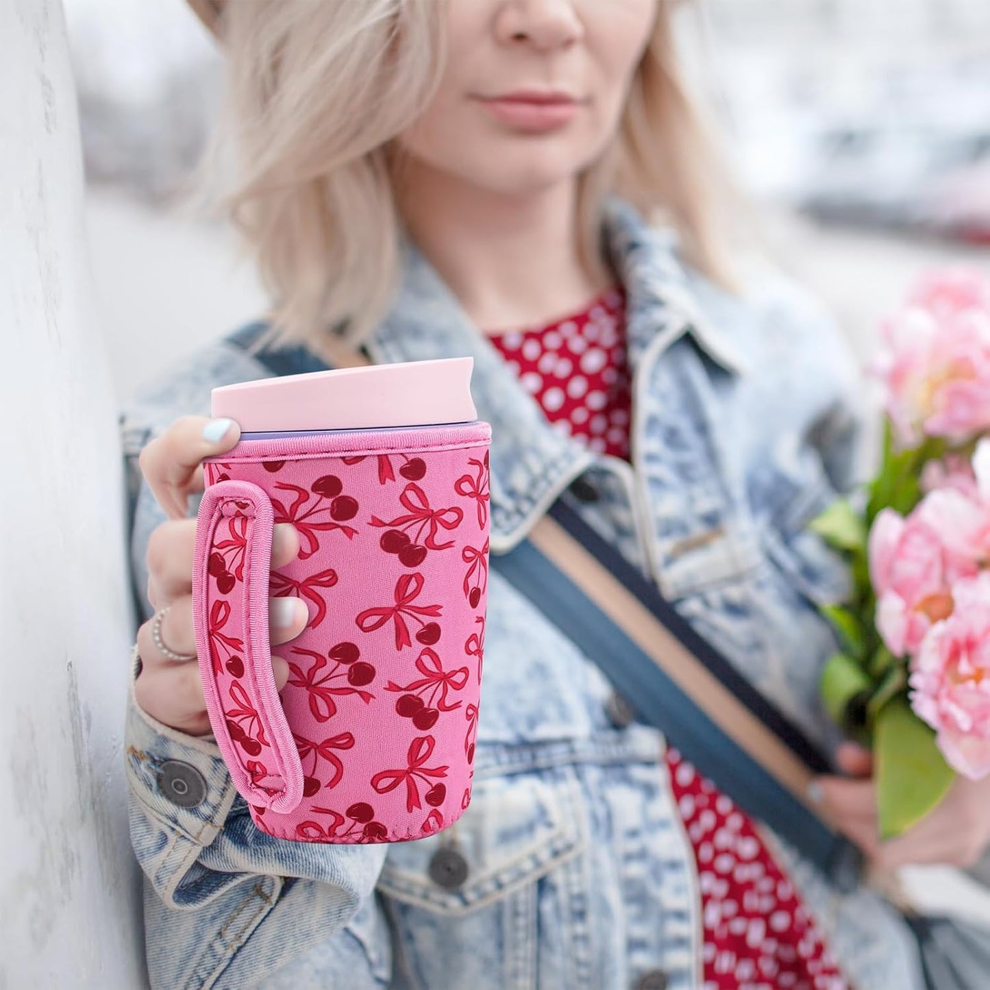 Cute Sleeve for Owala Coffee Tumbler, Neoprene Cover with Handle for Owala SmoothSip Slider, Scratch Resistant Coffee Mug Sleeve for Women to Office, Workout, Coffee Break. (Coffee Break)