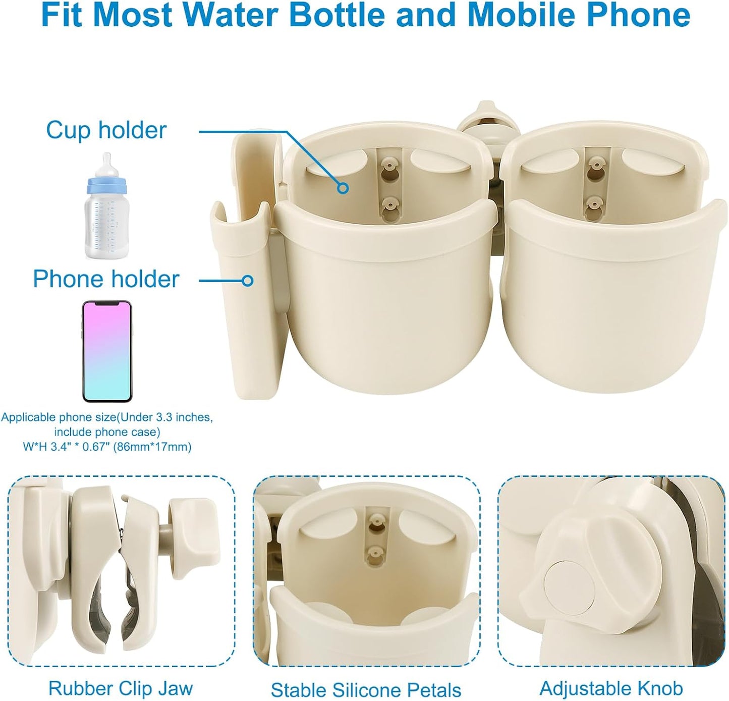 Accmor Stroller Cup Holder with Phone Holder, Bike Cup Holder, Universal Cup Holder for Uppababy Nuna Doona Strollers, 2-in-1 Cup Holder for Walker, Wheelchair, Scooter - Colors B
