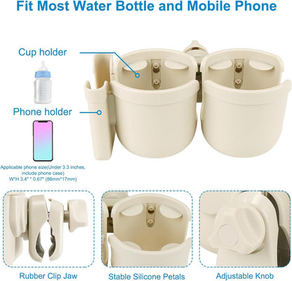 Accmor Stroller Cup Holder with Phone Holder, Bike Cup Holder, Universal Cup Holder for Uppababy Nuna Doona Strollers, 2-in-1 Cup Holder for Walker, Wheelchair, Scooter - Colors B