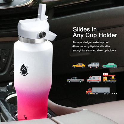 SENDESTAR 40oz Water Bottle Wide Mouth Stainless Steel Vacuum Insulated Double Wall with Straw Lids Fit in Any Car Cup Holder