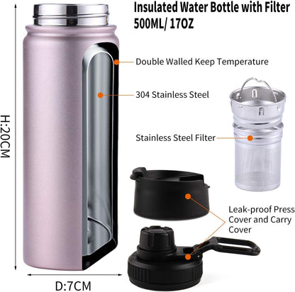 Sivaphe Tea Infuser Bottle With Removable Loose Leaf Tea Strainer Cup 18/8 Stainless Steel Portable Insulated Travel Tea Tumbler Black
