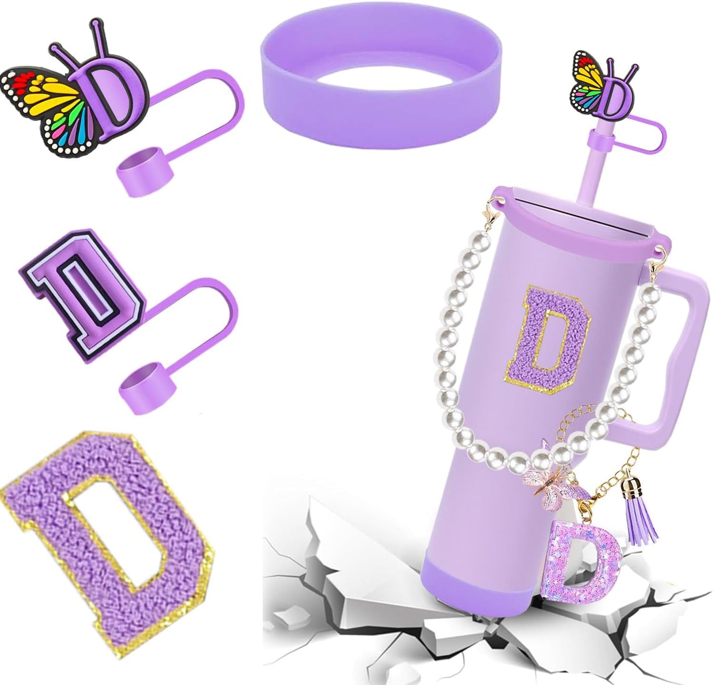 7pcs Cup Accessories for Stanley 30/40oz Tumbler, Handle Strap, Straw Cover, Silicone Boot, Letter Charm Stickers