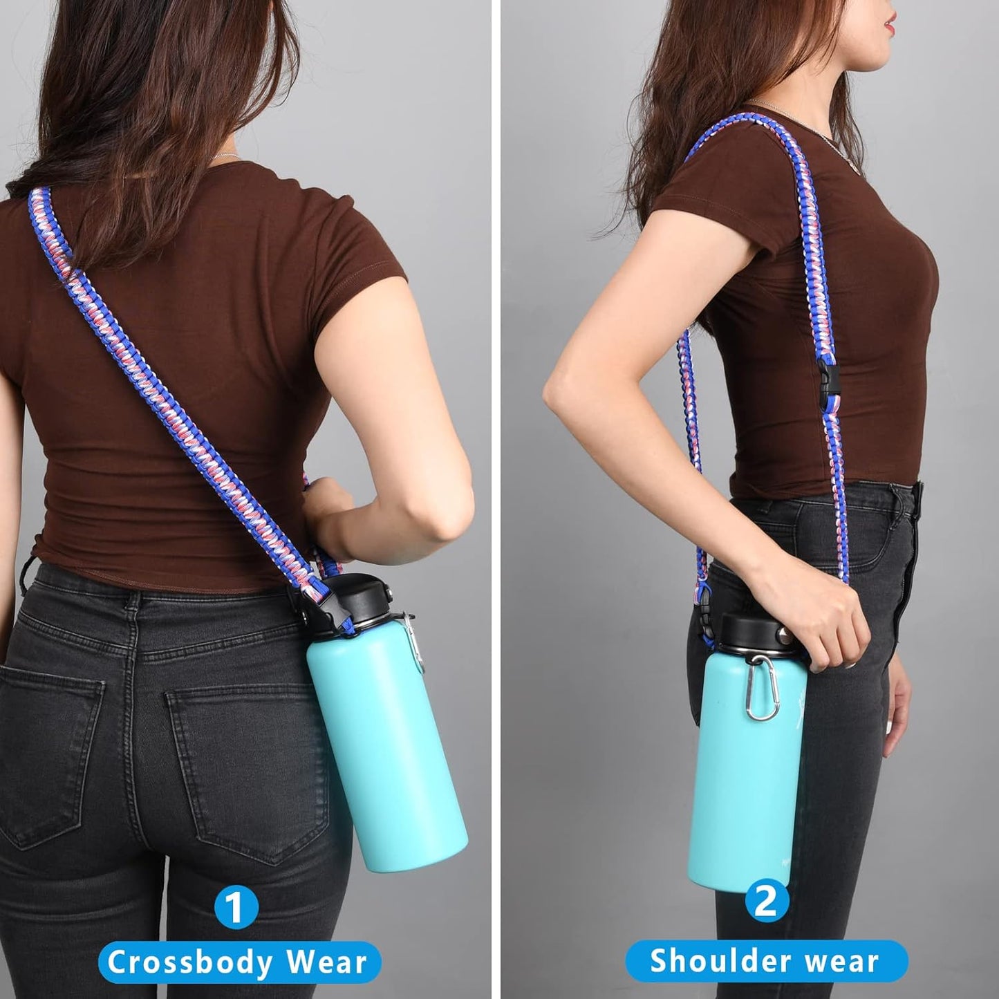 Wongeto Paracord Handle Carrier Holder with Shoulder Strap,Compatible with Hydro Flask Wide Mouth Water Bottles