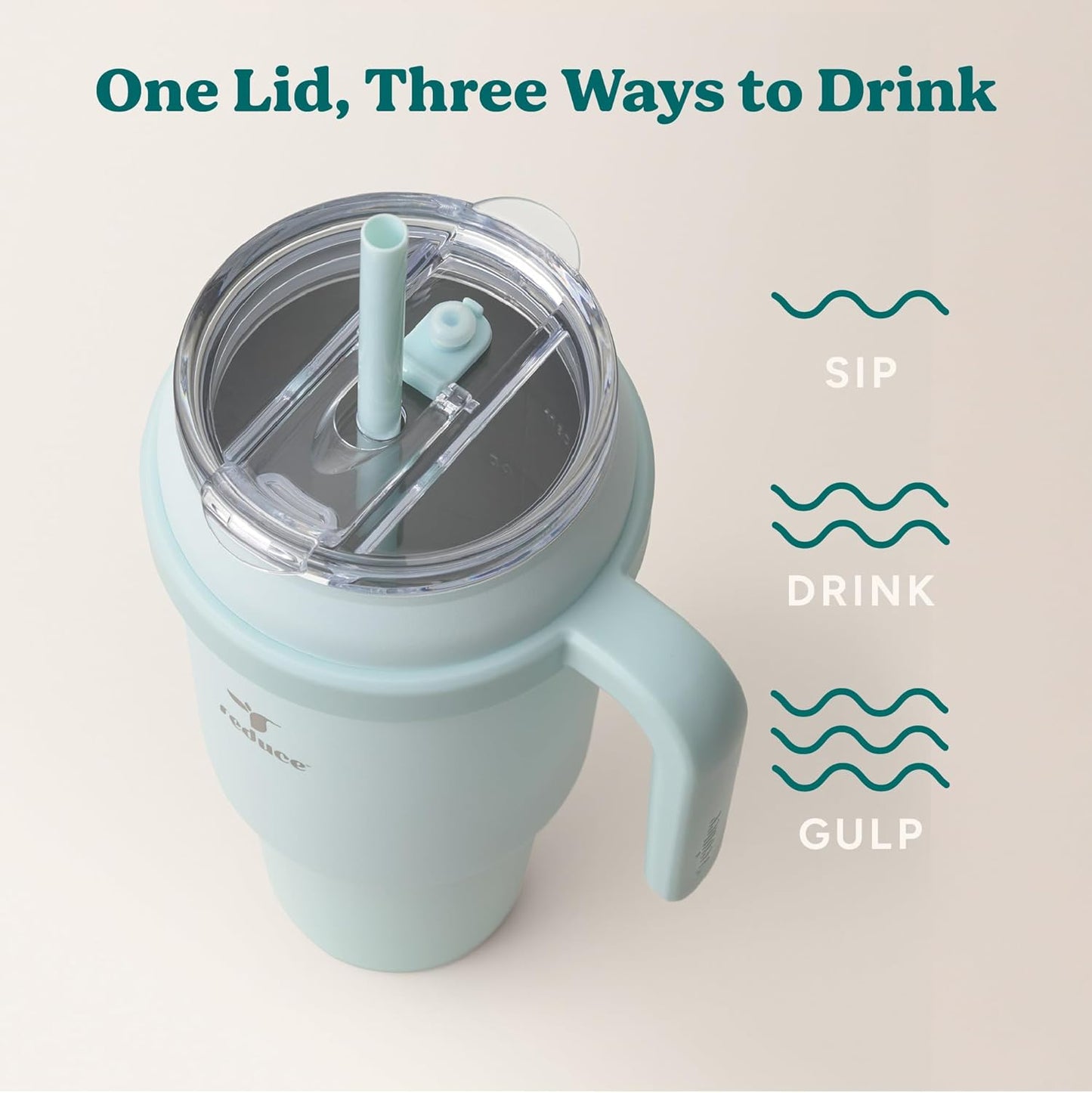 REDUCE 24 oz Stainless Steel Tumbler with Handle - Dual-Wall Vacuum Insulated Travel Mug, Sweat-Proof Lid & Reusable Straw - Keeps Drinks Cold for 24 Hrs, Fits Cupholders, Dishwasher Safe - Lilac Bud
