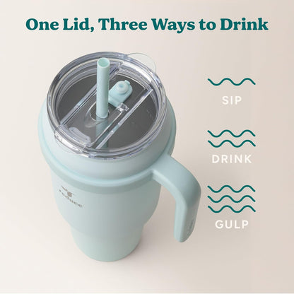 REDUCE 24 oz Stainless Steel Tumbler with Handle - Dual-Wall Vacuum Insulated Travel Mug, Sweat-Proof Lid & Reusable Straw - Keeps Drinks Cold for 24 Hrs, Fits Cupholders, Dishwasher Safe - Lilac Bud