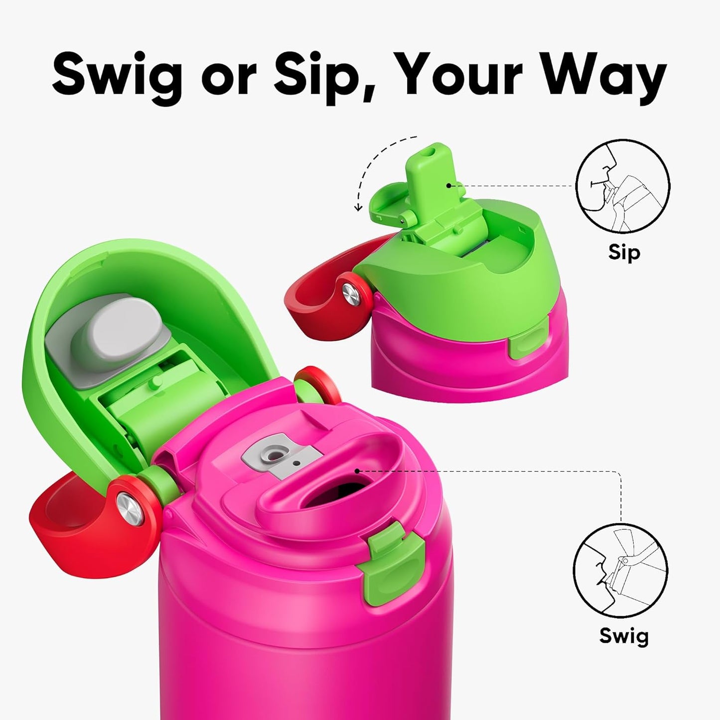 ENCOOL Leakproof Insulated Water Bottle with Straw Dual-Sip Water Bottle Bag-Safe Design for Work, Commute & Gym – Keeps Drinks Cold All Day, 24 oz, Lemonade Pink - Colors B