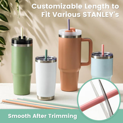 12 Pack Extra Long 14.5 inch Reusable Silicone Straws for Stanley 40 oz Tumbler 1 Gallon 128 75 64 OZ Tumbler, Large Water Bottle -Wine Bottle - Flexible Drinking Straws with 2 Cleaning Brushes