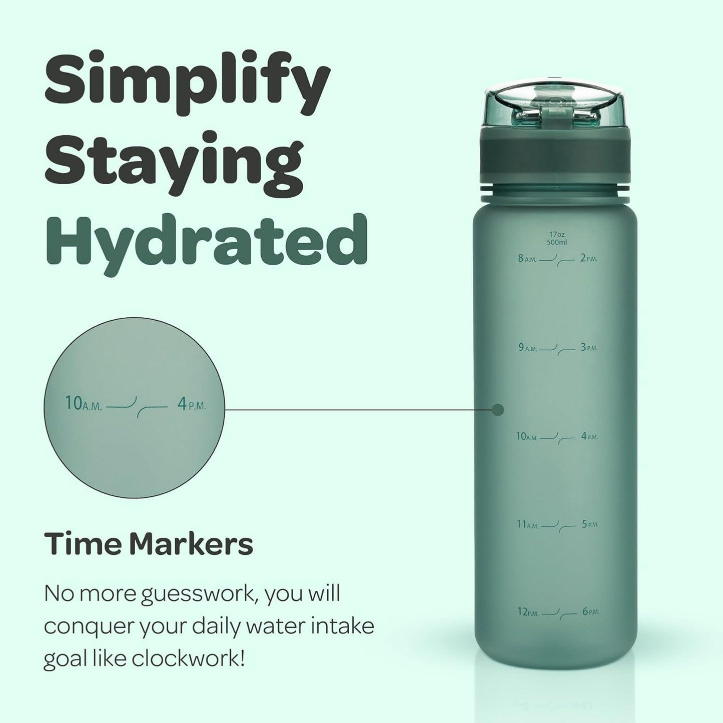 Hydracy Water Bottle with Time Marker -Large BPA Free Water Bottle & No Sweat Sleeve -Leak Proof Gym Bottle with Times to Drink - Ideal for Fitness Sports & Outdoors