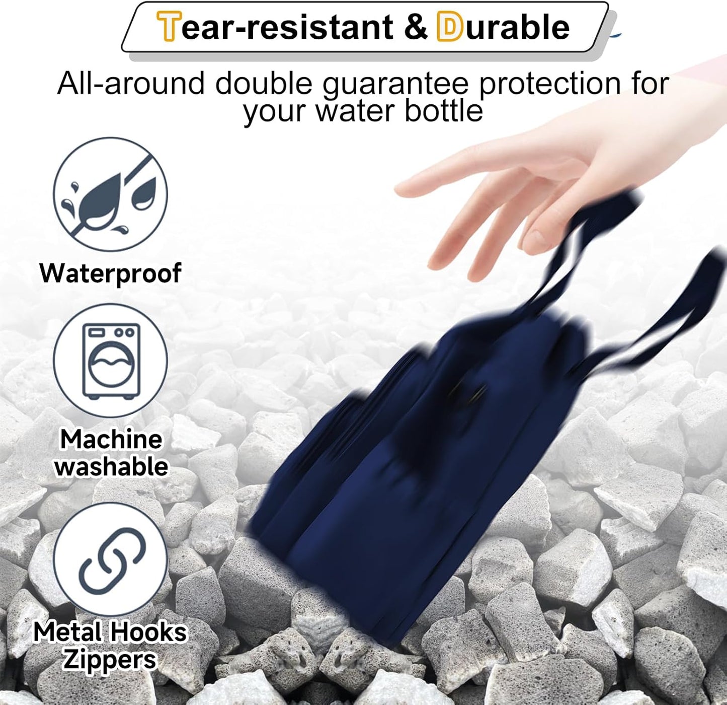 Water Bottle Holder with Strap, 4 Big Pockets with Compartment, 24oz/32oz/40oz Crossbody Water Bottle Carrier Bag