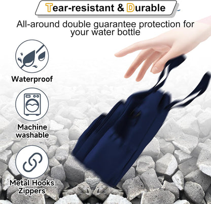 Water Bottle Holder with Strap, 4 Big Pockets with Compartment, 24oz/32oz/40oz Crossbody Water Bottle Carrier Bag