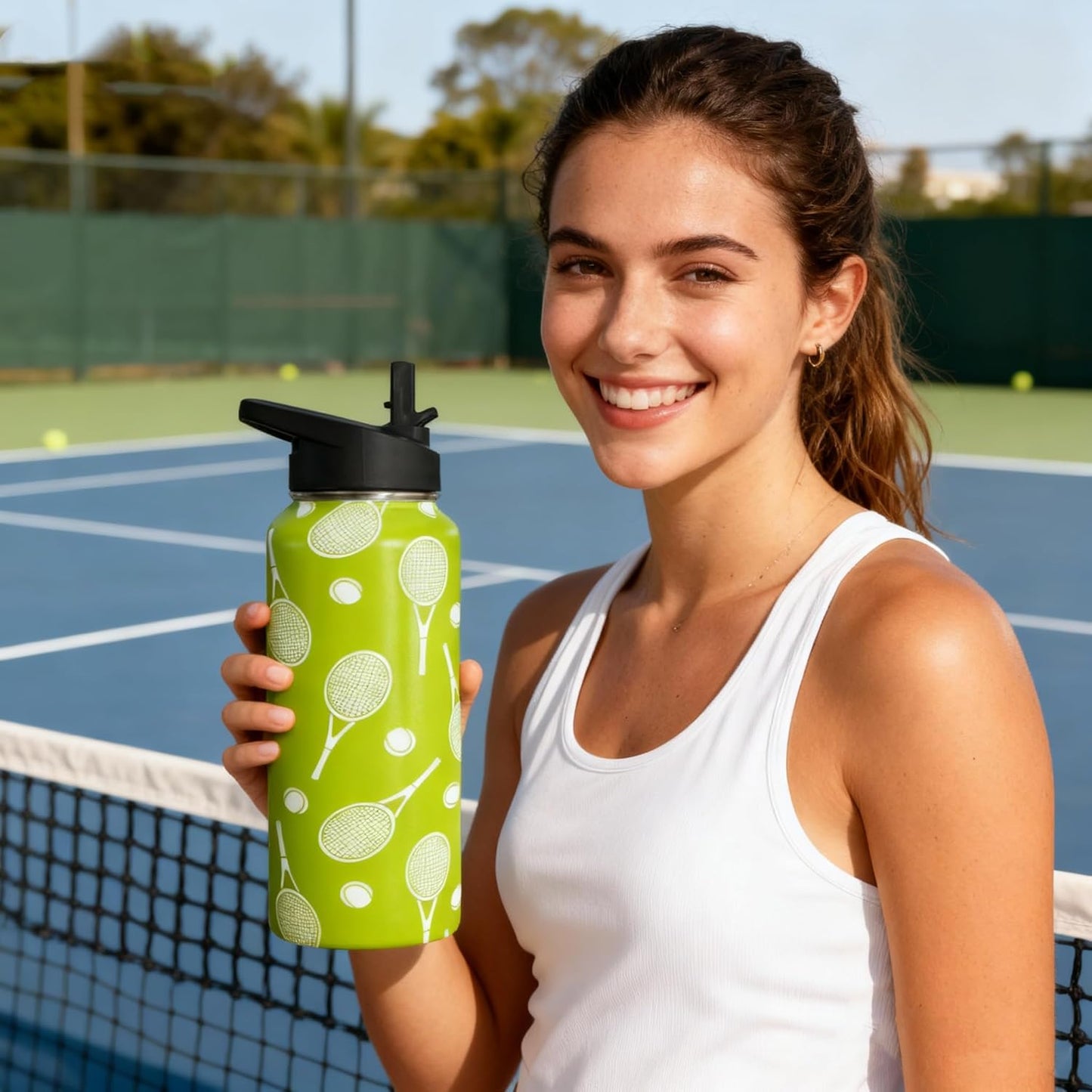 32oz Pickleball Water Bottle Insulated Vacuum Stainless Steel Tumbler Travel Mugs With Straw for Game Sport,Pickleball Accessories