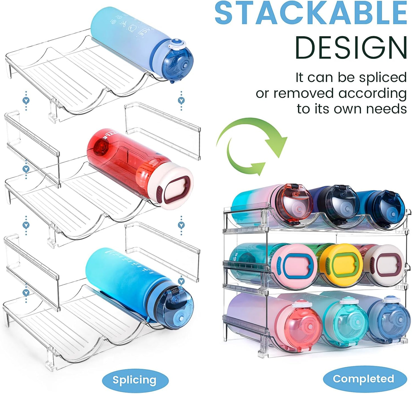 spospo Water Bottle Organizer for Cabinet, Water Bottle Storage Organizer, 2 Packs Water Bottle Storage Rack, Water Bottle Holder for Cabinet, Stackable Water Bottle Storage Rack