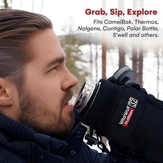 Wild Wolf Outfitters - #1 Best Water Bottle Holder for 32 oz Bottles - Carry, Protect and Insulate Your Flask with This Military Grade Carrier w/ 2 Pockets and an Adjustable Padded Shoulder Strap.