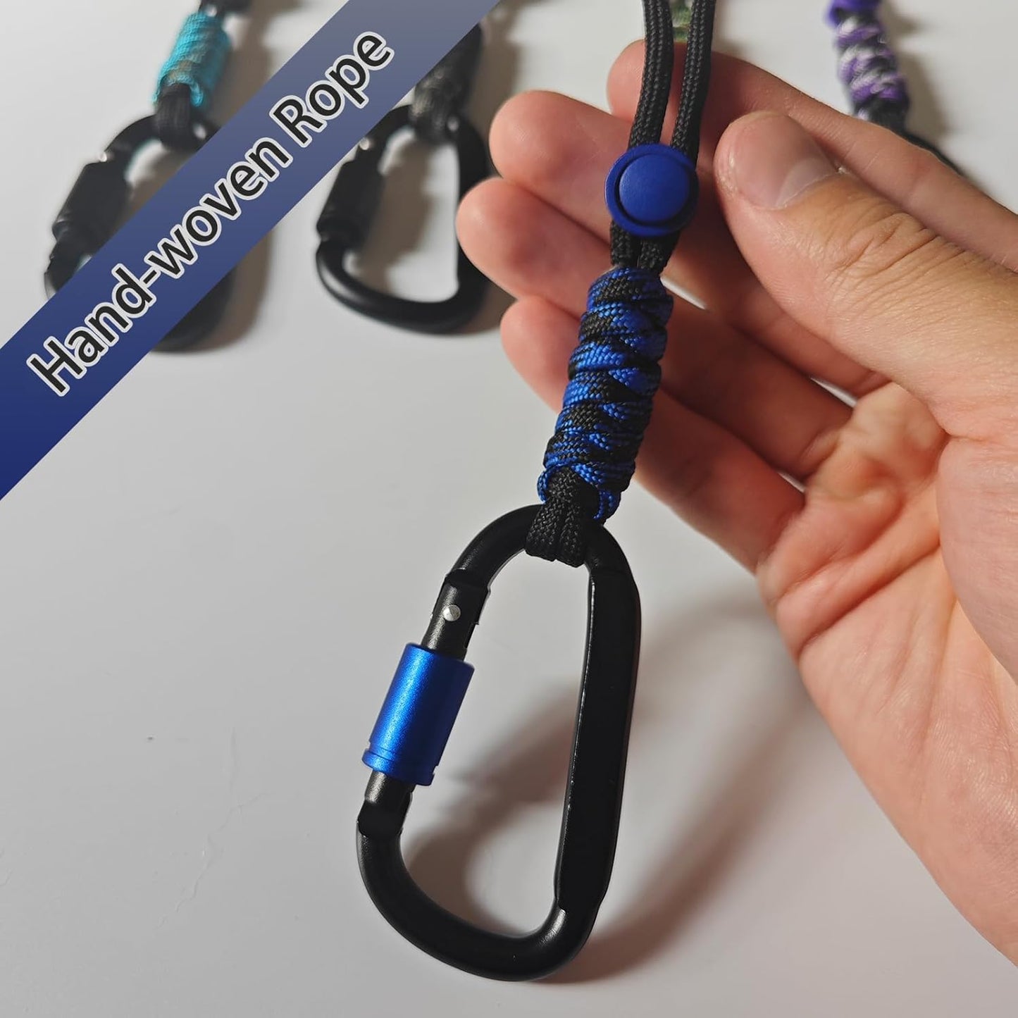 Paracord Keychain/Carabiner Clip - Jaymokes D Ring Metal Hook for Water Bottle, Key, Backpacks and More