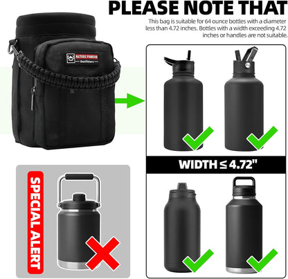NATURE PIONEOR Water Bottle Holder with Adjustable Strap - 26/32/36/40/46/64oz Insulated Water Bottle Sling Carrier with Paracord Handle & 2 Pockets, Outdoor Sports, Hiking, Camping, Gym