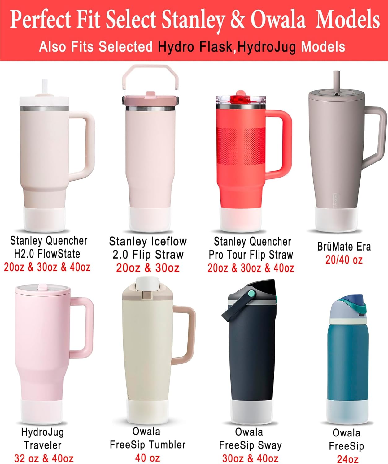 KTKUDY 2Pcs Silicone Boot for Stanley Quencher Tumbler 30 oz 40 oz & IceFlow 20 oz 30 oz & Fit Owala Freesip Water Bottle & Fit Hydro Flask & More - Cup Bottom Accessories Fit Stanley Cup