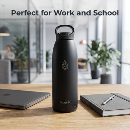 32oz Insulated Stainless Steel Water Bottle with Handle, Double Wall Leakproof Sport Water Bottle, BPA-Free, Keeps Cold 24H/Hot 12H, Ideal Gym Bottle for Men, Women, Office, Hiking, Black