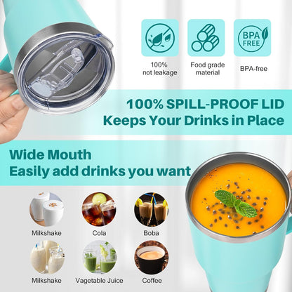 40 oz Tumbler with Handle, Insulated Tumbler with Lid and Straw, Reusable Stainless Steel Vacuum Insulated Cup, 100% Leak Proof Thermal Travel Coffee Mug Cup for Cold and Hot (Light Purple)