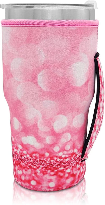 Reusable Iced Coffee Cup Sleeve Neoprene Insulated Sleeves Cup Holder with handle Idea for 30oz - 32oz Tumbler Cups, Protein Shake Bottles(Only Cup Sleeves), Black - Colors A