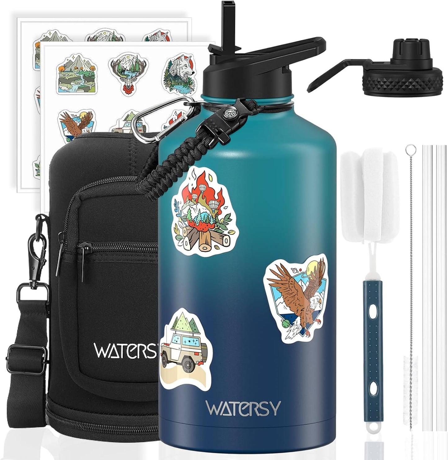40oz Insulated Water Bottle (Cold for 48 Hrs),BPA Free&Leak Proof,Stainless Steel Water Flask,Water Jug with Straw Spout Lids for Gym,Hiking,Travel,Black Blue