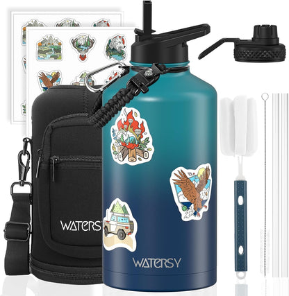 40oz Insulated Water Bottle (Cold for 48 Hrs),BPA Free&Leak Proof,Stainless Steel Water Flask,Water Jug with Straw Spout Lids for Gym,Hiking,Travel,Black Blue