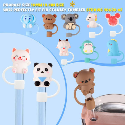 15 PCS Cute Silicone Straw Cover Cap for Stanley Cup Accessories,Simple Modern Straw Covers,10mm Straw Topper Compatible with 30&40 Oz Tumbler