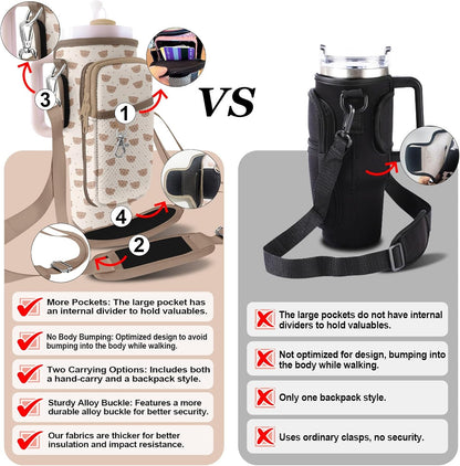 Stanley Carrier Bag for Stanley 40oz/30ozTumbler with Phone with 2 Adjustable Strap,3 Pockets Bottle Stanley Cup Carrier Bag & Case,Accessories for Hiking Travelling