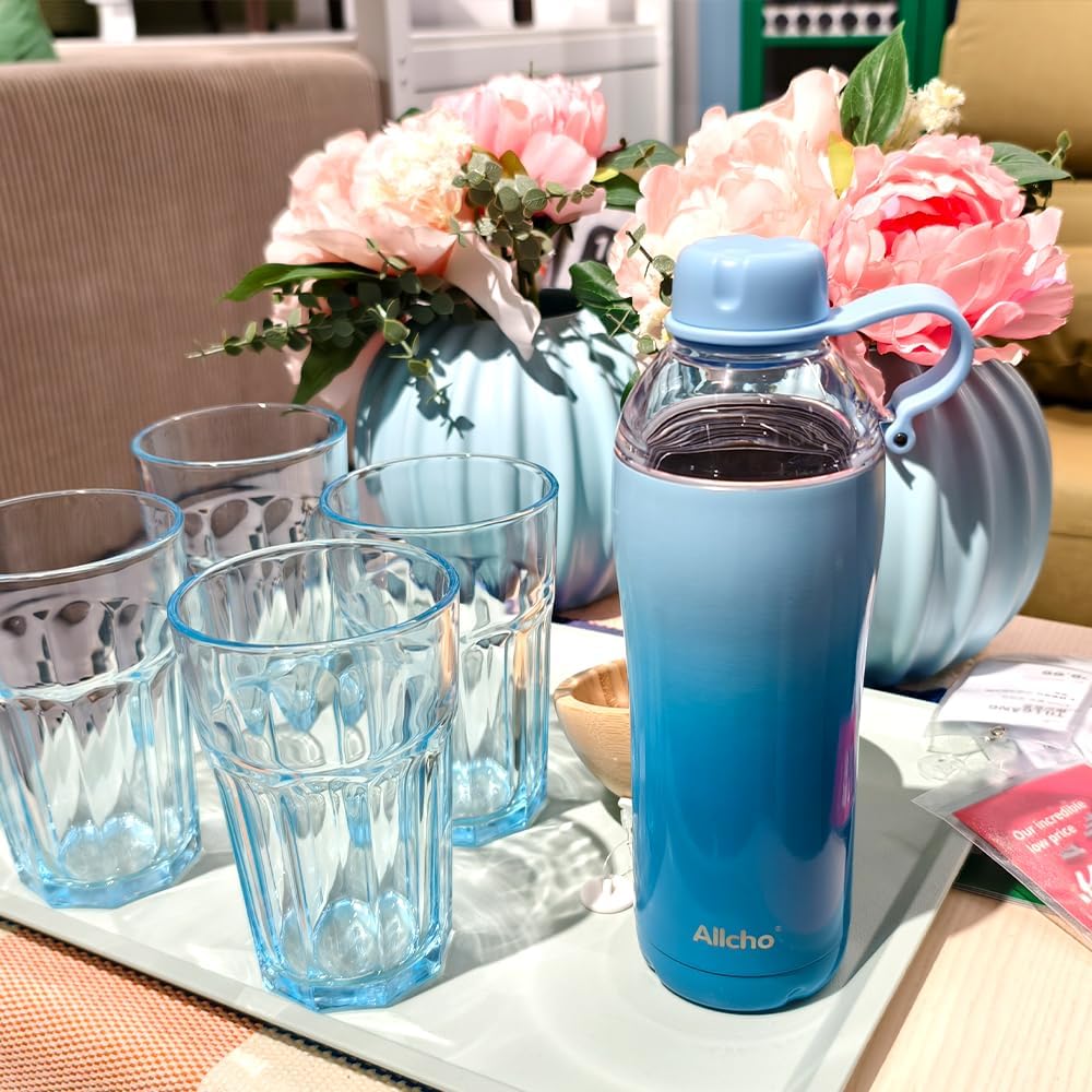 Allcho Insulated Water Bottle for Women, 18oz Stainless Steel Leak Proof Tumbler with 2 Lids, BPA-Free Tritan Chug & Straw Lid, Double Wall Vacuum Flask