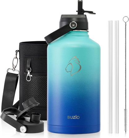 BUZIO 40oz Insulated Water Bottle, Triple Wall Vacuum Stainless Steel Water Flask with 2 lids, Lead-Free BPA-Free Straw Lid Sports Canteen Jug, Cold 48H & Hot 24H- Black - Colors B