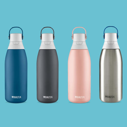Brita Stainless Steel Premium Filtering Water Bottle, BPA-Free, Reusable, Insulated, Replaces 300 Plastic Water Bottles, Filter Lasts 2 Months or 40 Gallons, Includes 1 Filter, Glacier - 20 oz