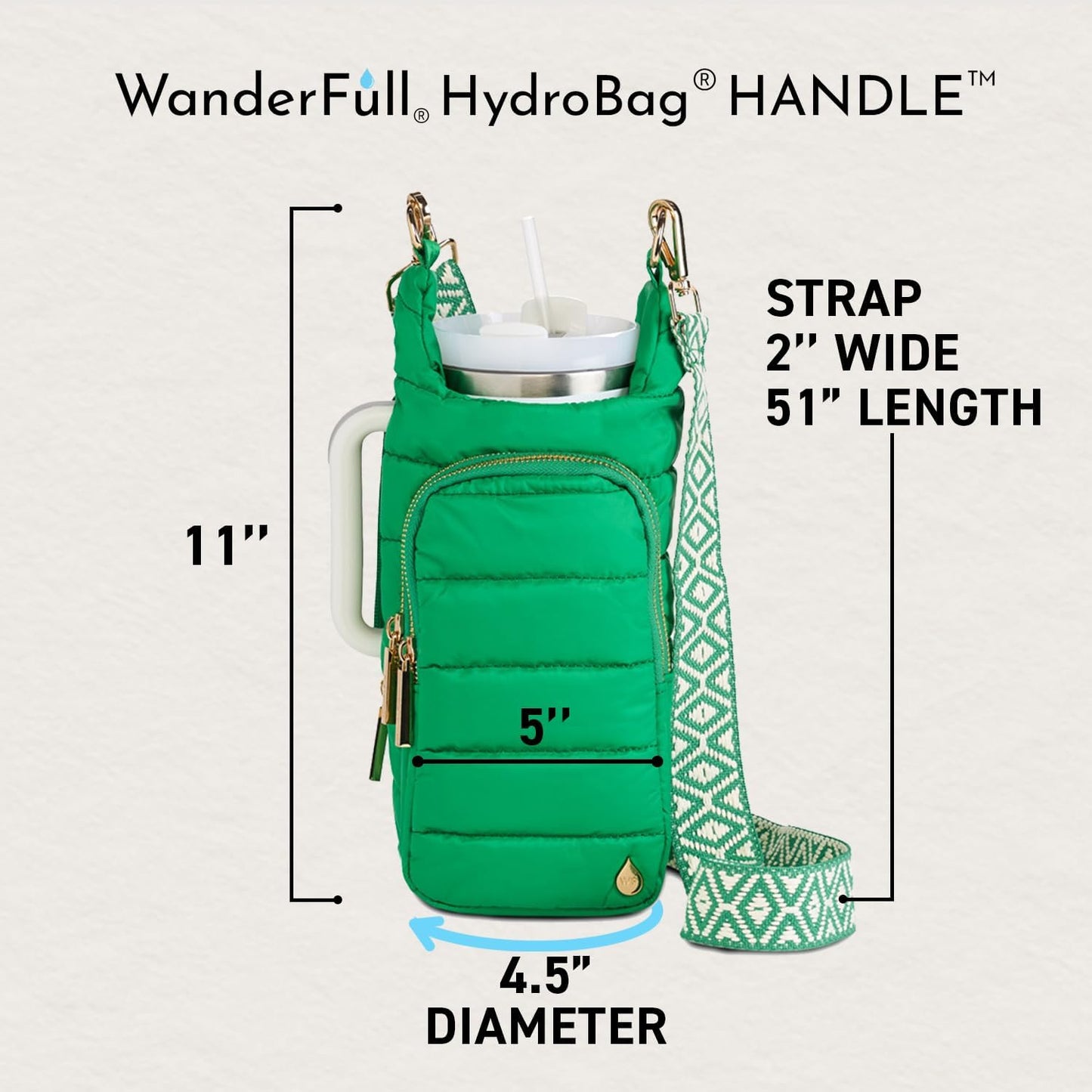 WanderFull Original HydroBag Handle® Zipper Slot for Handle, Hands-Free Crossbody Water Bottle Holder & Tumbler Accessories