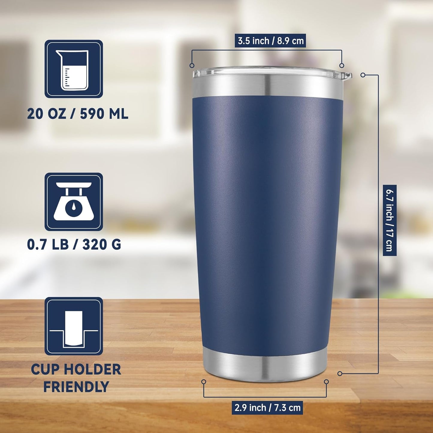 20 oz Tumblers Bulk Stainless Steel Tumbler with Lid Double Wall Vacuum Insulated Coffee Mug 20oz Powder Coated Cup for Hot and Cold Drinks, Stainless, 6 pack