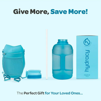 Hydracy Water Bottle with Time Marker -Large BPA Free Water Bottle & No Sweat Sleeve -Leak Proof Gym Bottle with Times to Drink - Ideal for Fitness Sports & Outdoors