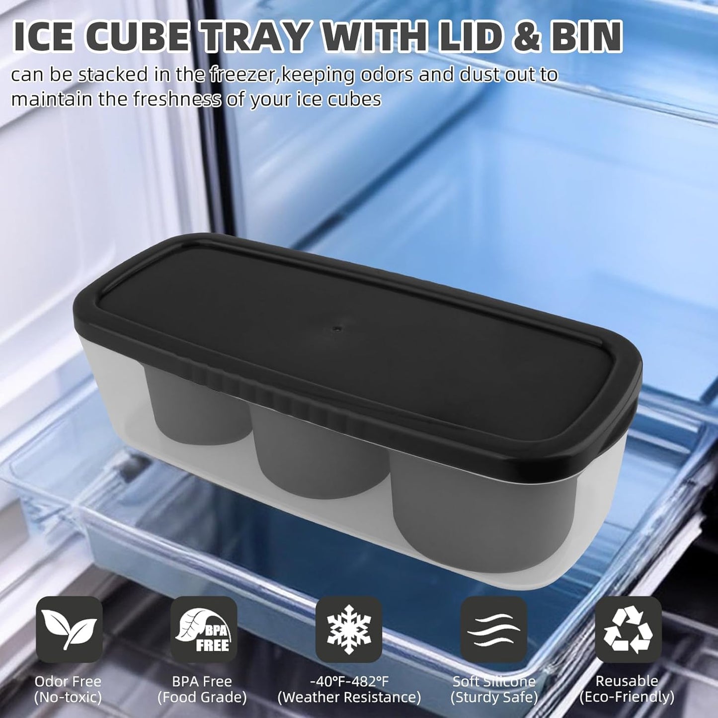 Tcamp Ice Mold for 30-40 oz Tumbler Cup, Silicone Ice Cube Tray With Lid and Bin for Freezer, Ice Ring Ice Maker for Chilling Cocktails, Whiskey, Drinks, Coffee, Easy Fill and Release (Black)
