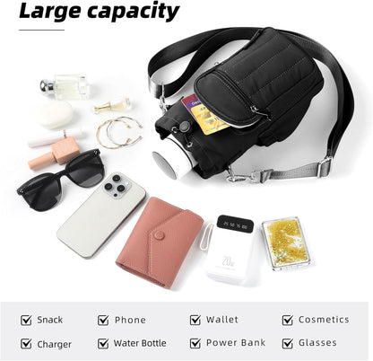Rueesh Water Bottle Holder Bag with Adjustable Strap, Insulated Bottle Carrier Bag RFID Crossbody Sling Bag for Gym Walking