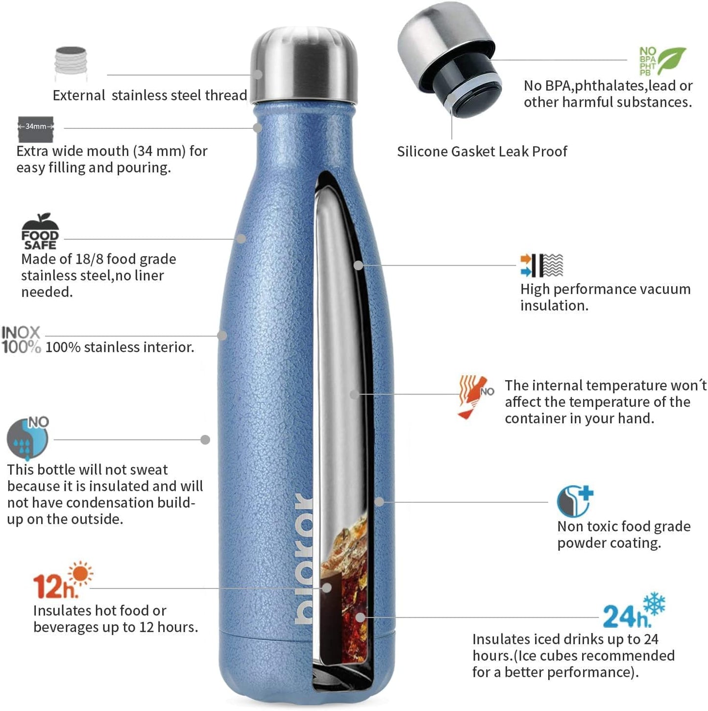 BJPKPK Insulated Water Bottle 12oz Small Stainless Steel Water Bottles Reusable Metal Thermal Keep Cold and Hot,Dreamy Purple - Colors A