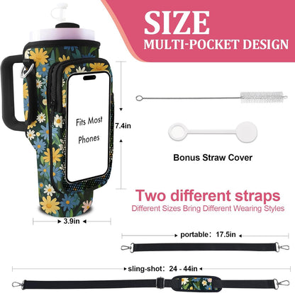 Stanley Carrier Bag for Stanley 40oz/30ozTumbler with Phone with 2 Adjustable Strap,3 Pockets Bottle Stanley Cup Carrier Bag & Case,Accessories for Hiking Travelling