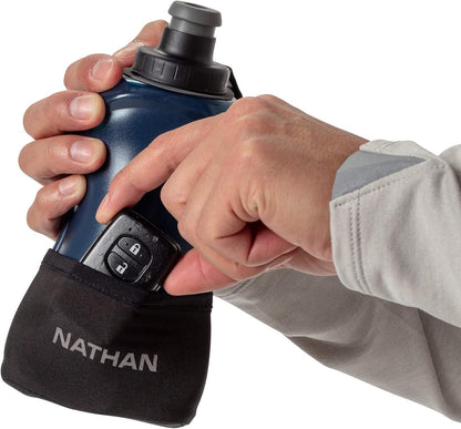Nathan Running Handheld Water Bottle Adjustable No-Grip Quick Squeeze Lite Hand Strap. Reflective Hydration