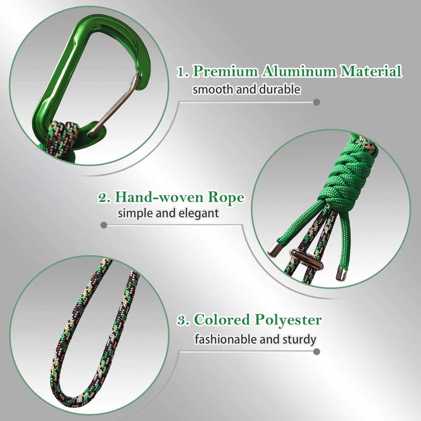 Paracord Keychain - Triangle/D-Shaped Carabiner Clip with Lanyard for Hanging Water Bottle, Key, Backpacks and More