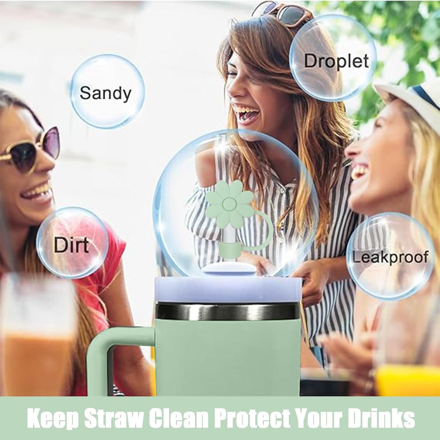 Flower Straw Covers Toppers for Stanley Cups 30&40 Oz Tumbler with Handle Accessories 4PCS Silicone Straw Caps Reusable Straws Tips Protectors for Stanley Cup 10mm 0.4in Straws,Off White
